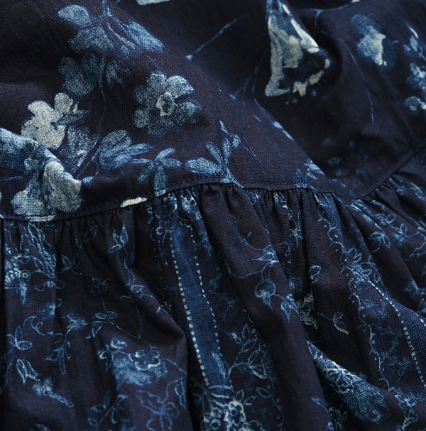 Indigo Hira Flower Mix Print Dress Detail