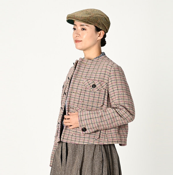 Cotton Tweed No Collar Annie Jacket Pink Female Model