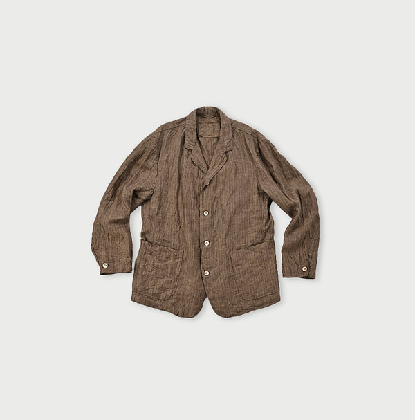 Indian Linen Twill Shirt Jacket MEN Cigar Herringbone