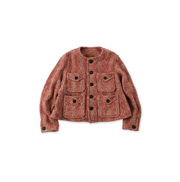 Tamatebako Tweed No-collar Annie Jacket Pink Tweed