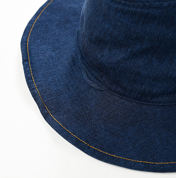 Indigo Linen Herringbone Hat Detail