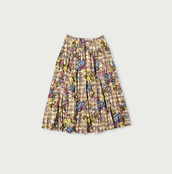 Indian Khadi Flower Gingham Print Easy Skirt Back