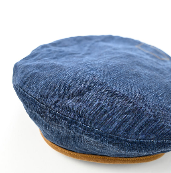 Indigo Linen Herringbone Beret Detail