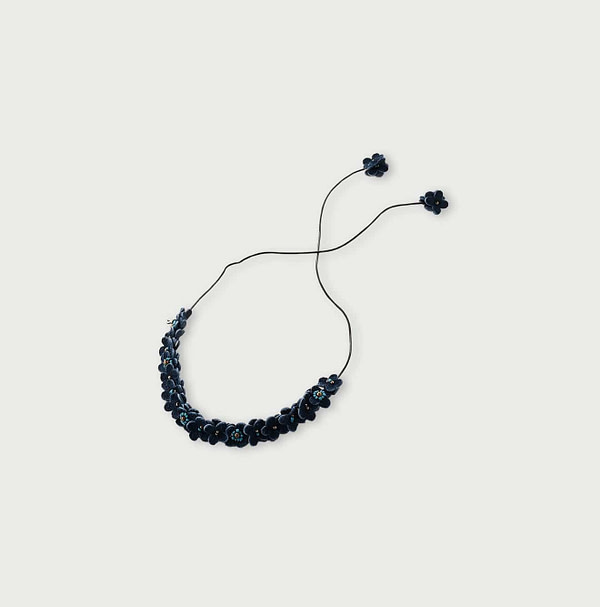 Leather Small Flower Necklace Navy