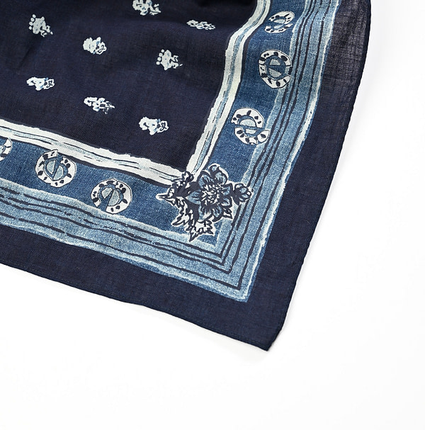 Indigo Supima Selvedge Cotton Havana Bouquet Bandana Detail