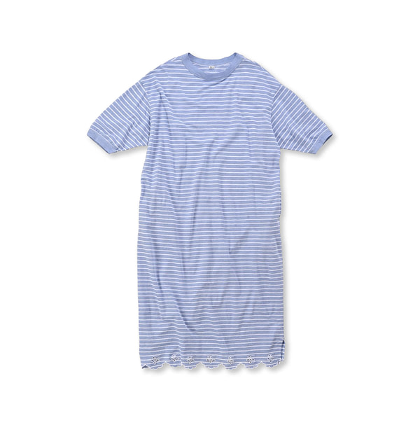 Oxford Kanoko Cotton Stripe Cutwork Dress Saxe x White