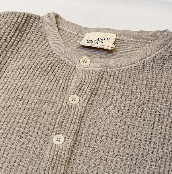 US Mou Waffle Cotton 908 Knitsew Henley Detail