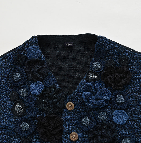 Indigo Cloche Flower Vest Detail