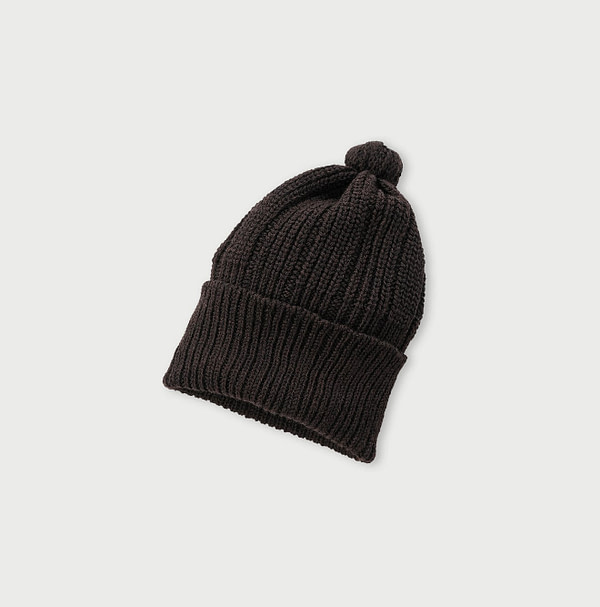 US Mou Yama Wool Rib Knit Cap Solid Dark Brown Top