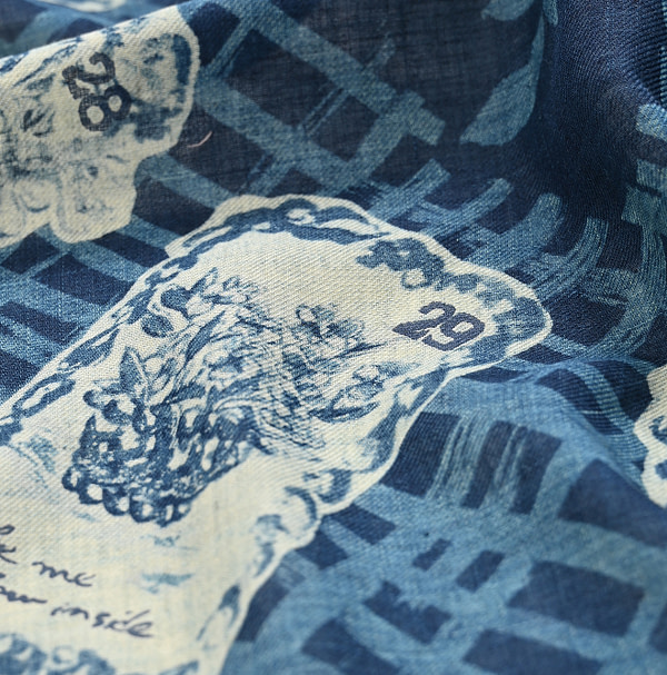 Indigo Supima Aya Calendar Flower Print Furoshiki Detail