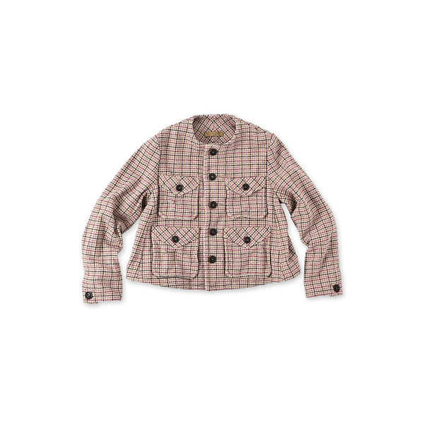 Cotton Tweed No Collar Annie Jacket Pink Tattersall