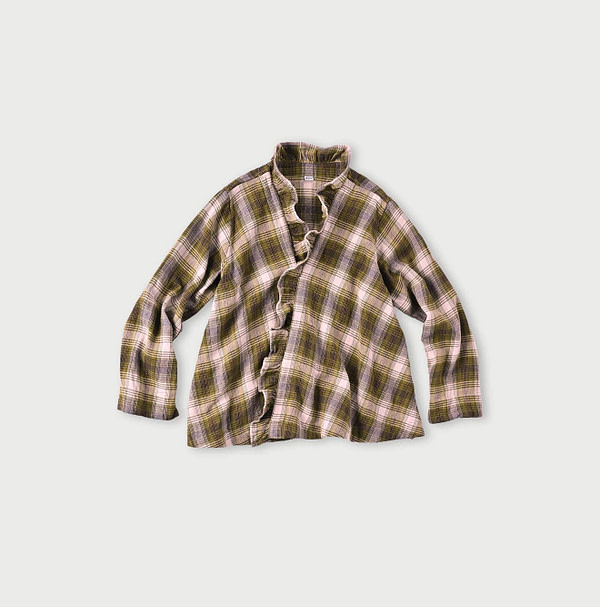 Indian Flannel Frill Cache-coeur Green Check