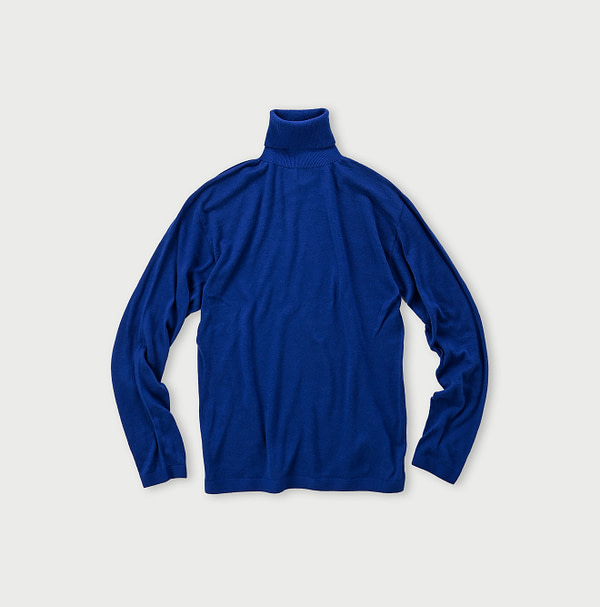 Whole Super Gauze Cotton 908 Turtle Neck T-shirt Blue