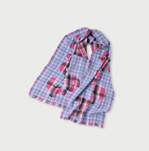 Wool Jacquard Muffler Saxe Gingham