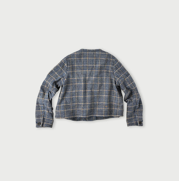 Indigo Cotton Tweed No Collar Annie Jacket Back