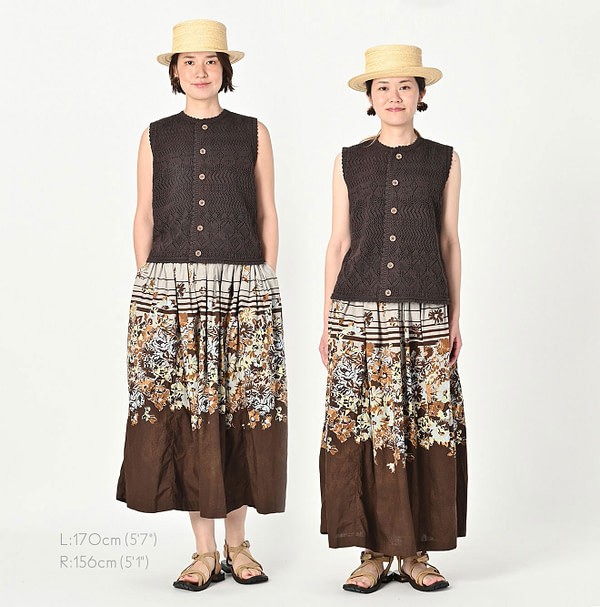 Border Flower Print Cotton Easy Skirt Female Models