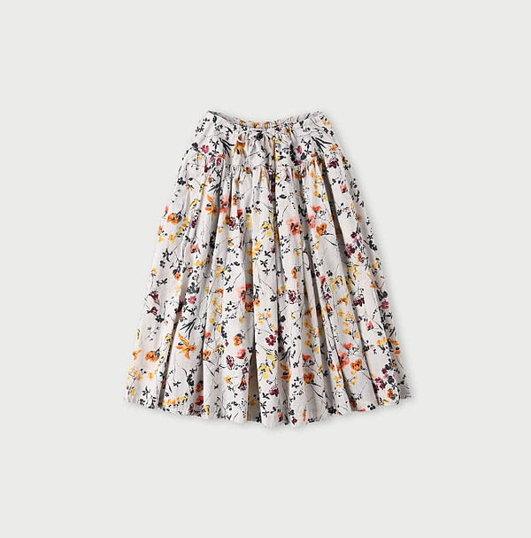 Winter Flower Print Easy Skirt Pink