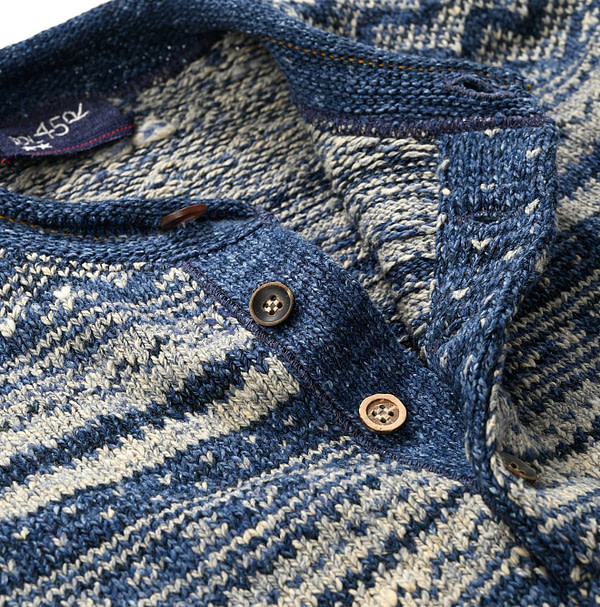 Indigo Nordic Cotton Jacquard 908 Henley Detail