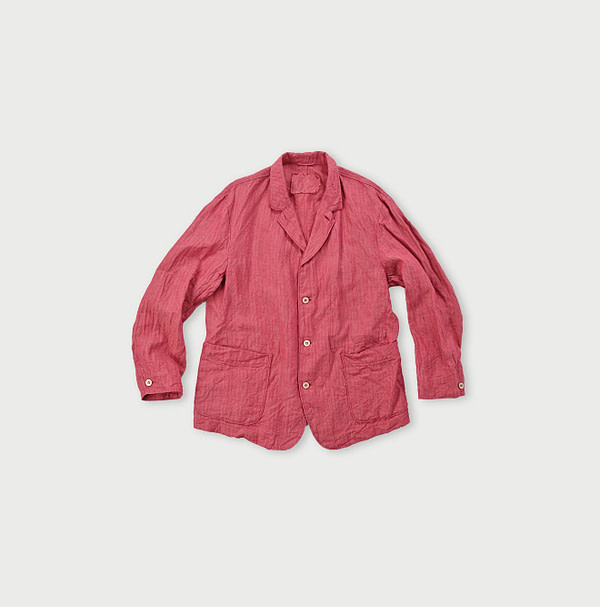 Indian Linen Twill Shirt Jacket MEN Coral Herringbone