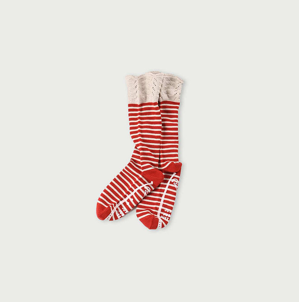 Border Lace de Socks Beige x Red Border