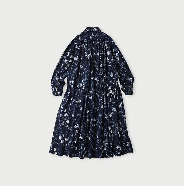 Indigo Winter Flower Print Kushukushu Dress Back