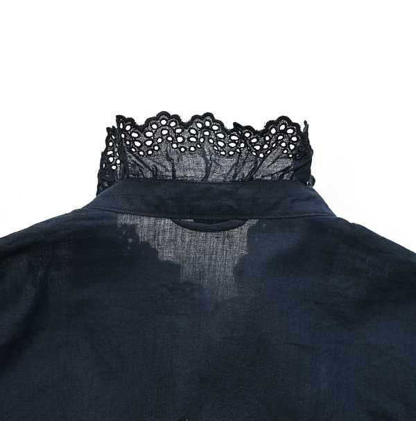 Chambray Spring Breeze Indian Khadi Cotton Frill Blouse Detail