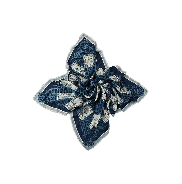 Indigo Supima Aya Calendar Flower Print Furoshiki Indigo