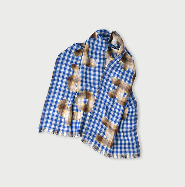 Wool Jacquard Muffler Blue Gingham