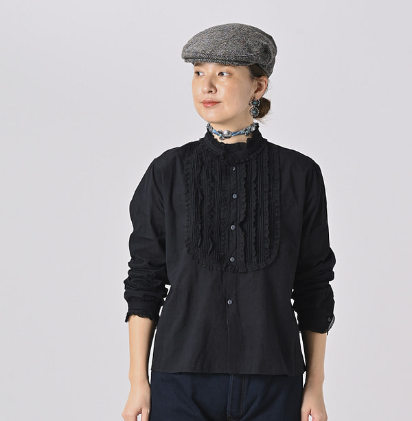 Indian Khadi Pintuck Lace Blouse Female Model