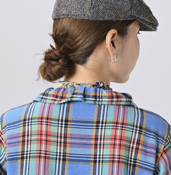 Indian Flannel Tartan Frill Cache-Coeur Blouse Detail