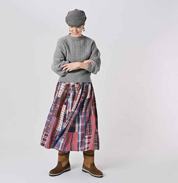 Indian Flannel Patchwork York Gather Skirt Female Model