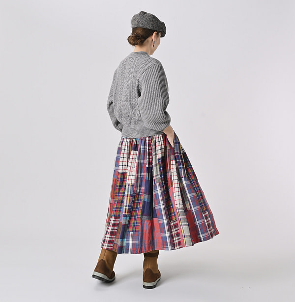 Indian Flannel Patchwork York Gather Skirt Female Model