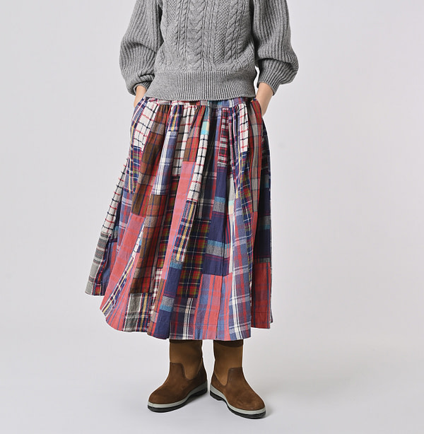 Indian Flannel Patchwork York Gather Skirt Female Model