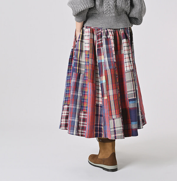 Indian Flannel Patchwork York Gather Skirt Female Model