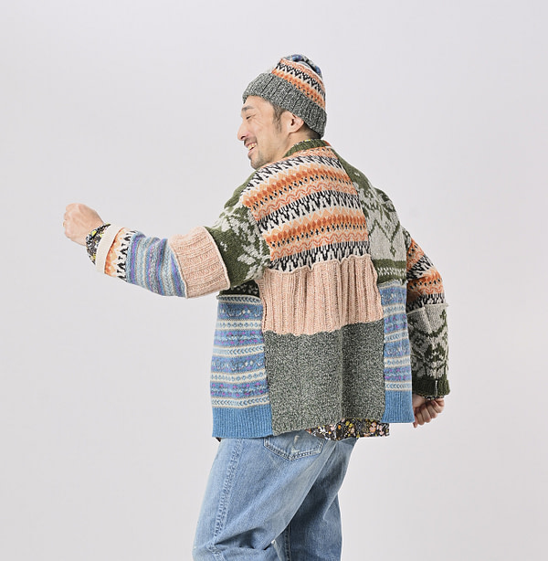 Tamatebako Patchwork Cardigan Male Model