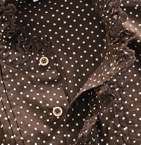 Tappet Dot Print Cutwork Frill Blouse Detail