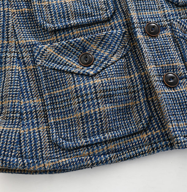 Indigo Cotton Tweed No Collar Annie Jacket Detail