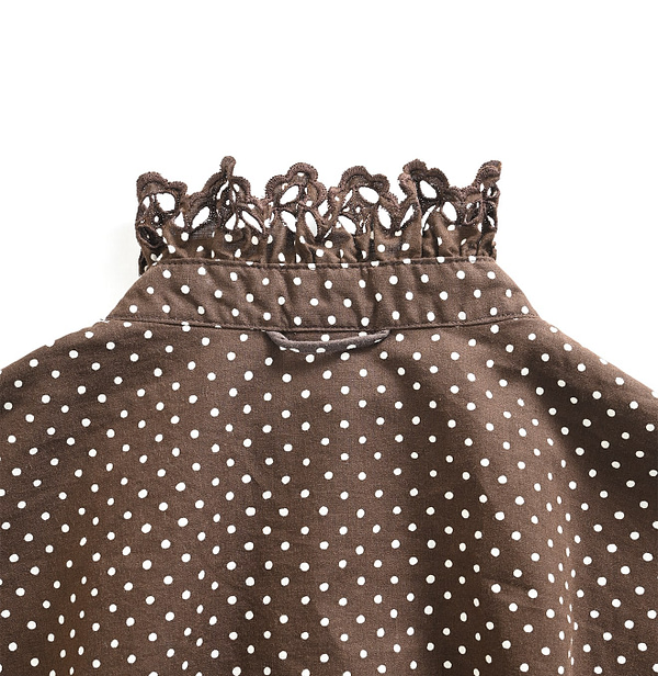 Tappet Dot Print Cutwork Frill Blouse Detail