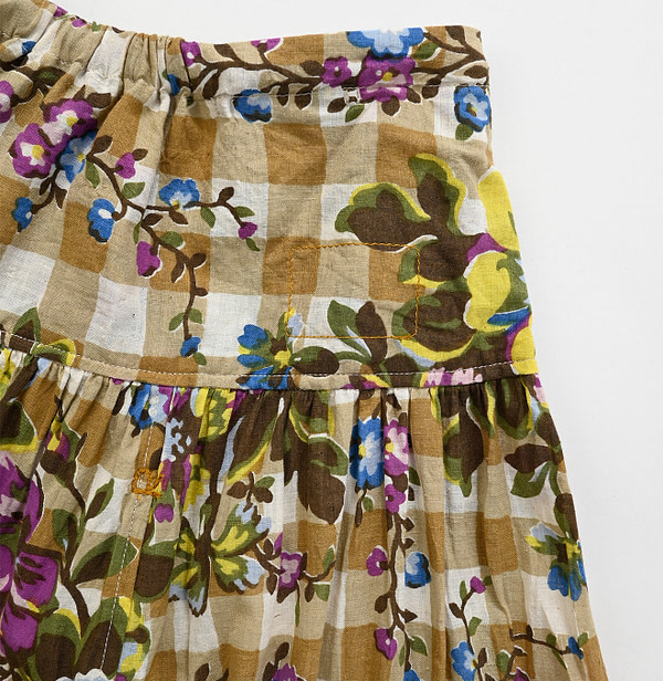 Indian Khadi Flower Gingham Print Easy Skirt Detail