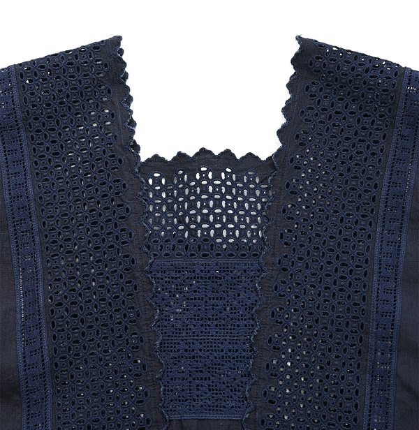 Indigo Supima Batiste Cutwork No Sleeve T-shirt Detail