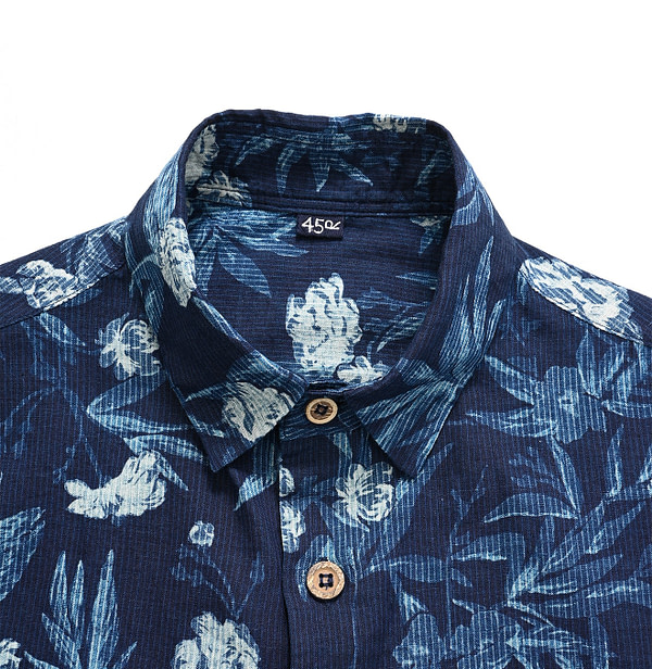 Indigo Doama Hira Garden Balsam Print Square Shirt Detail