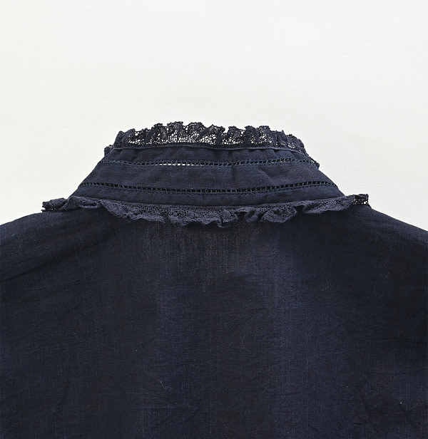 Indigo Supima Organic Baptiste Lace Blouse Detail