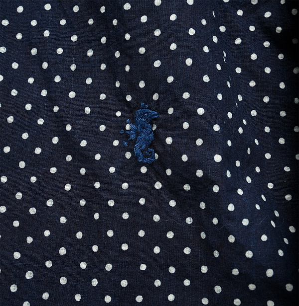 Indigo Tappet Dot Print 908 Ocean Shirt Detail