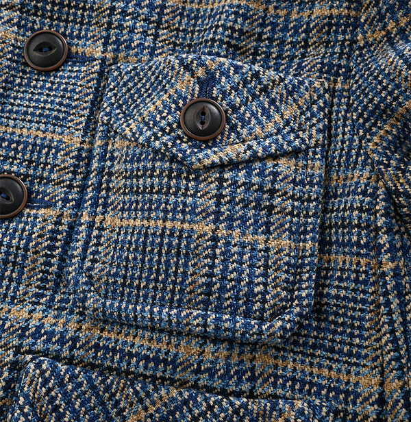 Indigo Cotton Tweed No Collar Annie Jacket Detail