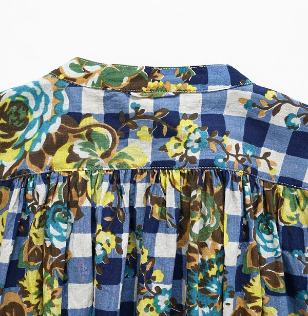 Indian Khadi Flower Gingham Print Kushukushu Blouse Detail