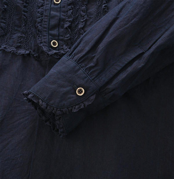 Indigo Supima Organic Baptiste Lace Blouse Detail