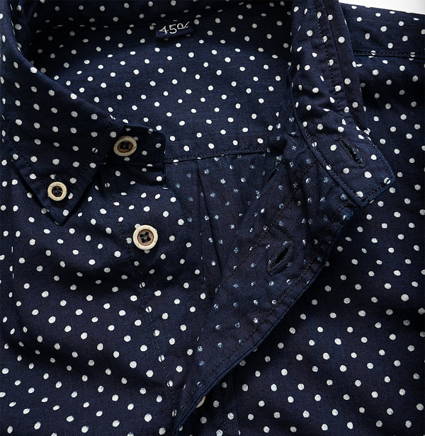 Indigo Tappet Dot Print 908 Ocean Shirt Detail