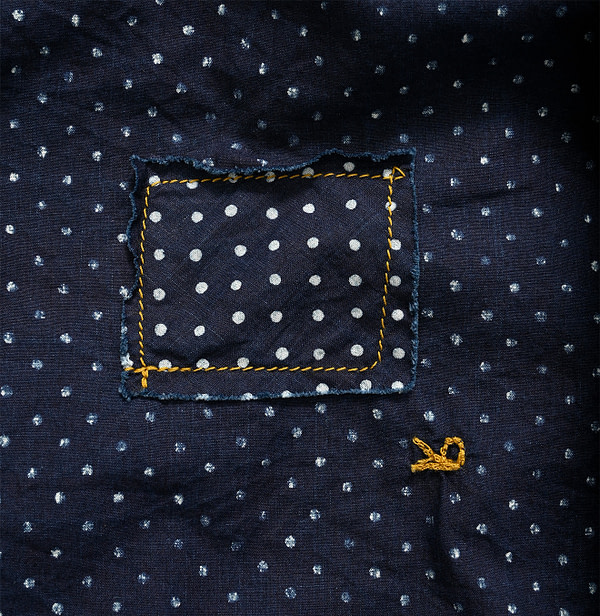 Indigo Tappet Dot Print 908 Ocean Shirt Detail