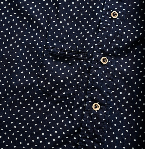 Indigo Tappet Dot Print 908 Ocean Shirt Detail