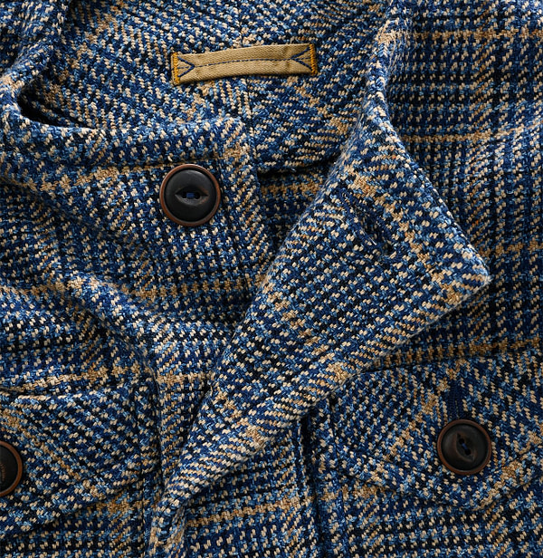 Indigo Cotton Tweed No Collar Annie Jacket Detail